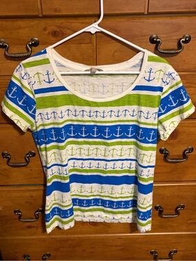 Banana Republic Women's Anchor Stripe Tee in Blue, Green & White